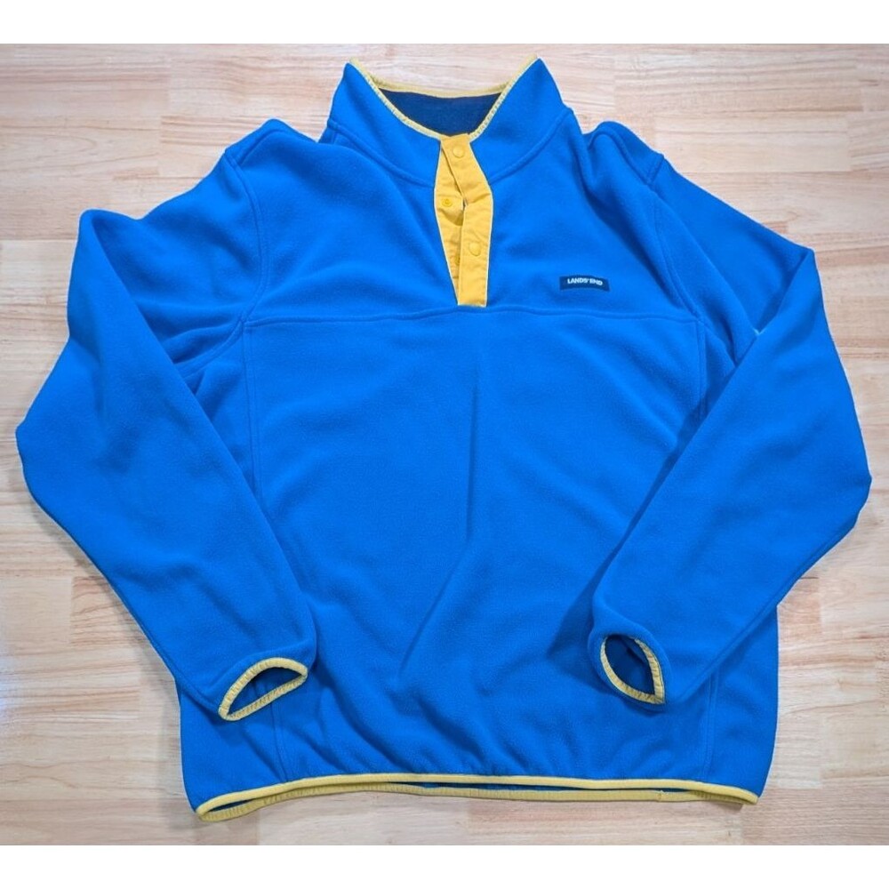 Lands End T-200 Fleece Mens XL Tall XLT Snap Pullover Sweatshirt Blue Yellow